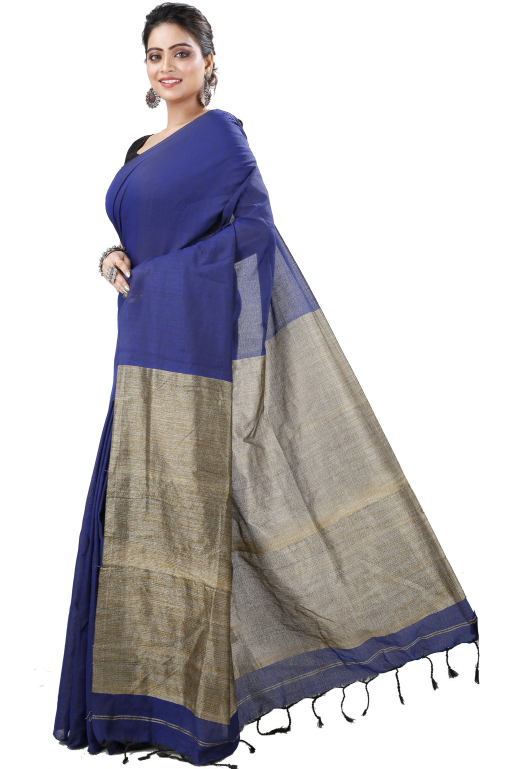 Blue Pure Cotton Kesh Than Hand Loom Saree (5233)